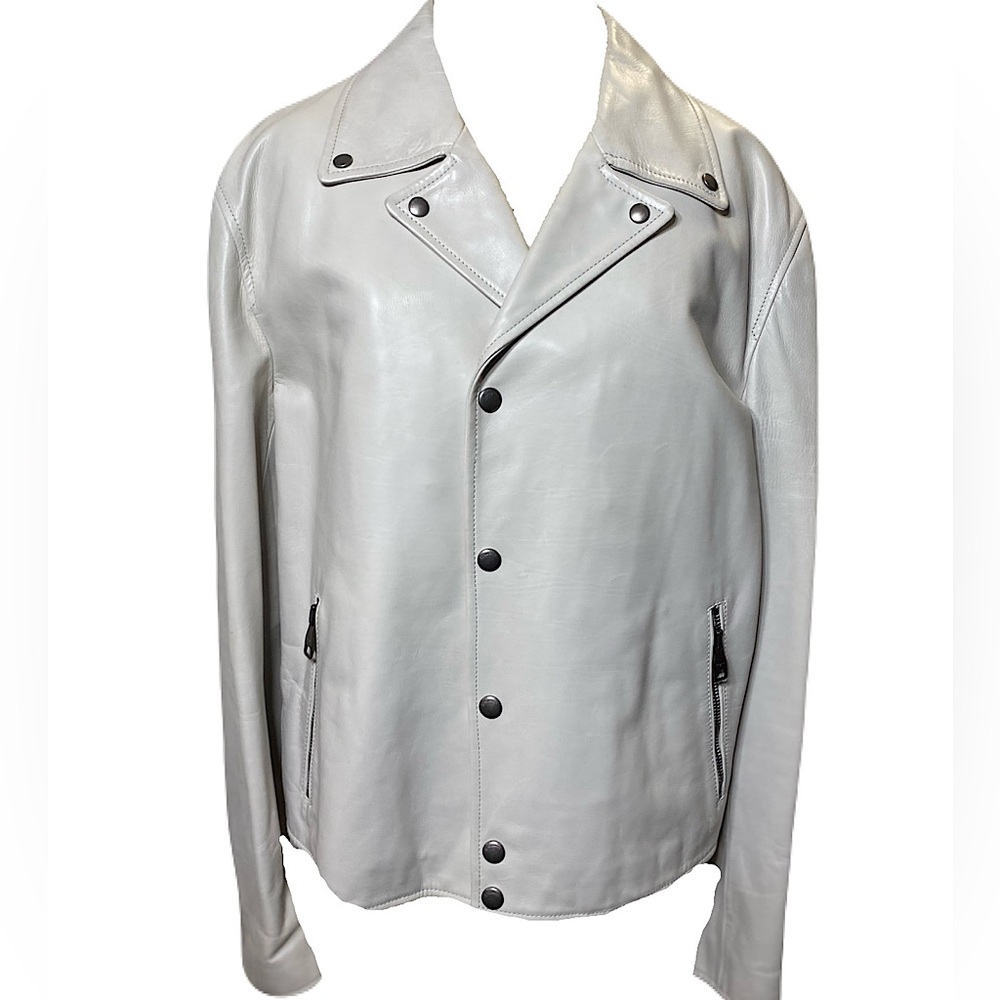 Salvatore Ferragamo White Leather  Bomber & Varsity Jacket